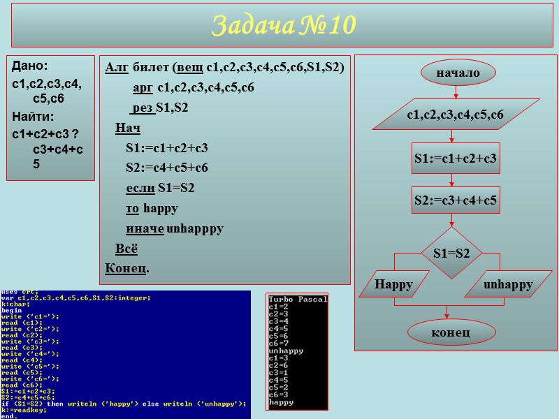 Задача №10 Алг билет (вещ с1,c2,c3,c4,c5,c6,S1,S2)        
